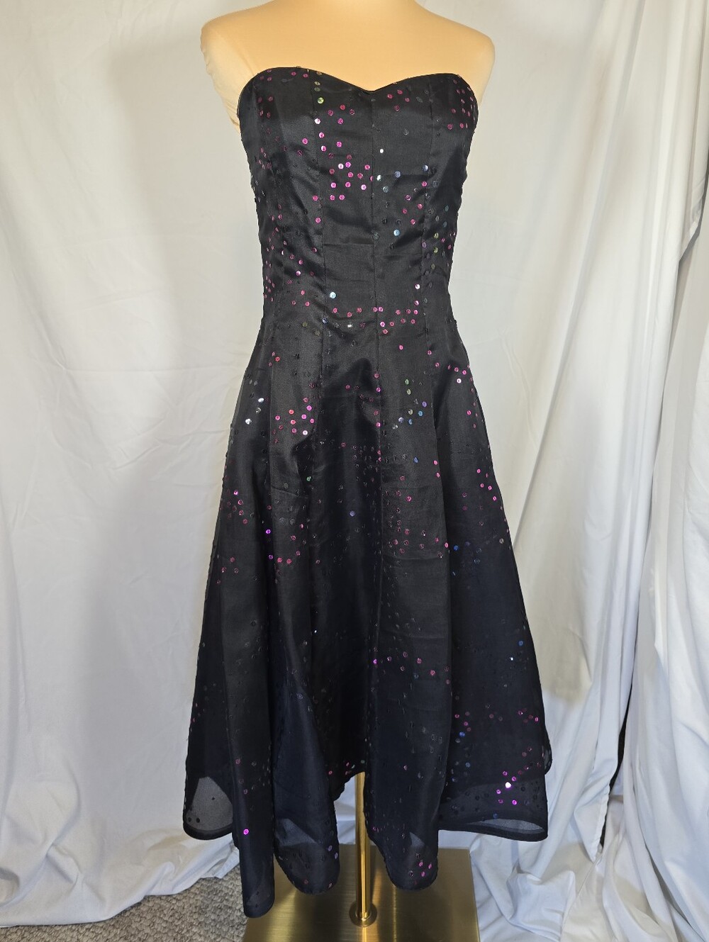 Vintage Strapless Black Sequin A-Line Dress